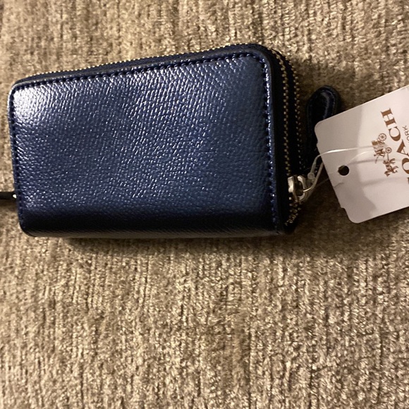NWT! Coach Crossgrain City Metallic Blue Zip Tote and double zip mini wallet - Picture 5 of 7
